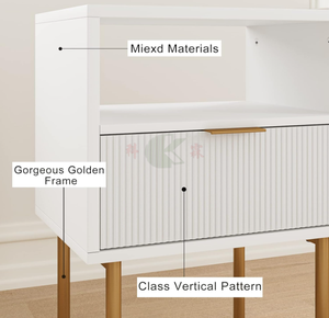 Mesita <span class=keywords><strong>de</strong></span> <span class=keywords><strong>noche</strong></span> moderna <span class=keywords><strong>de</strong></span> mediados <span class=keywords><strong>de</strong></span> siglo, blanca, con cajón <span class=keywords><strong>de</strong></span> almacenamiento <span class=keywords><strong>y</strong></span> estante abierto, mesita <span class=keywords><strong>de</strong></span> <span class=keywords><strong>noche</strong></span> con ribete dorado para dormitorio - Product Image 3