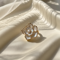 Bague de mariage pour femme, en laiton plaqué or 18 carats, argent sterling, perles d'eau douce naturelles, motif floral, à porter au quotidien