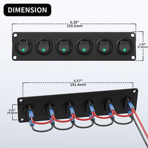 Panel de Interruptores Marinos de Aluminio Negro de 6 Canales, Impermeable, 20A, 3 Pines, Placa de Interruptor de Luz, Interruptor Basculante Iluminado Verde, 12V/24V, Nuevo - Product Image 2