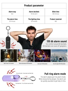 Alarme de sécurité personnelle d'urgence 140 dB avec porte-clés LED pour la défense personnelle des femmes - Product Image 5