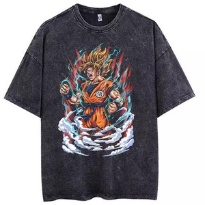 Washed Vintage Knitted <strong>T</strong>-<strong>shirt</strong> Wukong Summer Cartoon Casual Loose and Versatile Short Sleeved Retro Printed Top 240g - Product Image 2
