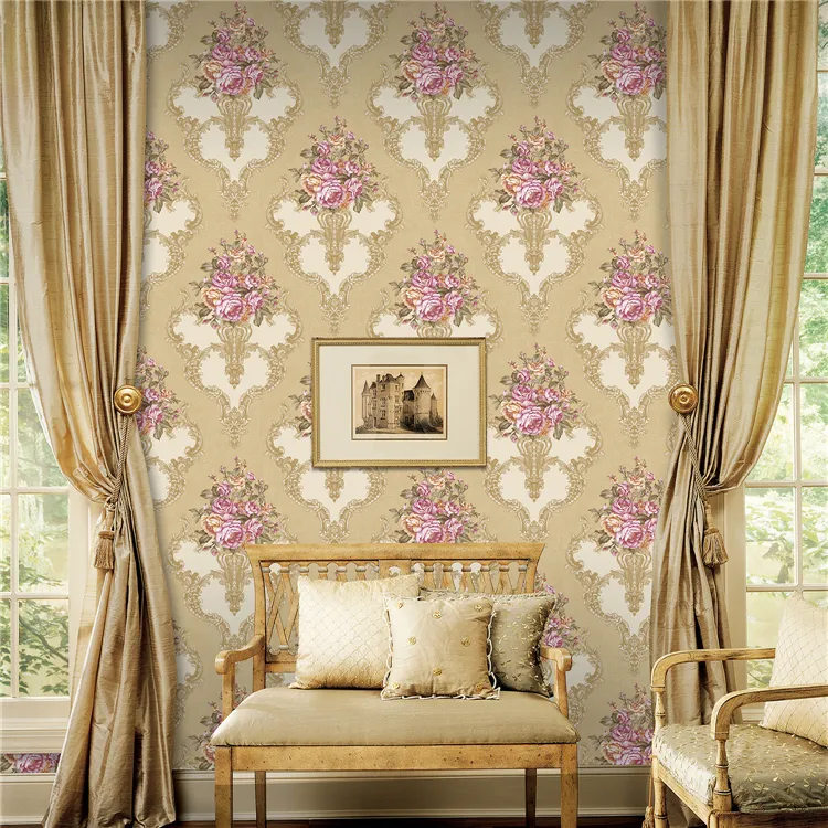 Home decoration PVC vintage flower wallpaper rolls beautiful floral vinyl wall paper