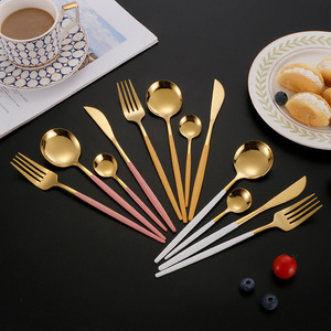 Juego de cuchillos, tenedores y cucharas de acero inoxidable, 4 piezas, cubertería moderna para cocina occidental, carne, postre, vajilla reutilizable - Product Image 2