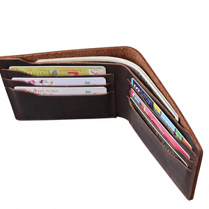 Cartera de Cuero Genuino Crazy Horse para Hombre, Cartera Corta Bifold con Tarjetero, Monedero Vintage para Uso Diario - Product Image 1