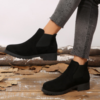 Bottines Chelsea pour femmes, talon bloc, daim, bout rond, élastique, semelle à crampons, coupe en V, bottes tendance, noires.