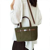 Tas Selempang Wanita Trendy Ukuran Sedang, Tekstur Suede Retro, Dua Pegangan Atas, Tali Selempang Dapat Disesuaikan, Cocok untuk Kantor