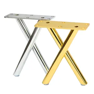 Base de móveis para mobiliário, base de mesa de café pés de móveis pernas de móveis industrial x personalizado antigo em formato de latão dourado para sofá de ouro cromado moderno