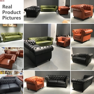 Divano a 3 Posti in Stile Retrò Europeo Mid-Century Moderno in Pelle PU e Legno Massello per Casa, Villa, Appartamento, Soggiorno, Bar, Club, Hotel - Product Image 6