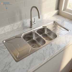 Évier double encastré en acier inoxydable 201 plaqué électriquement 1500x500mm avec lave-vaisselle pour cuisine et restaurant - Product Image 1