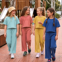Ensemble décontracté en coton pour enfants : haut court à manches courtes et pantalon large avec cordon de serrage pour filles
