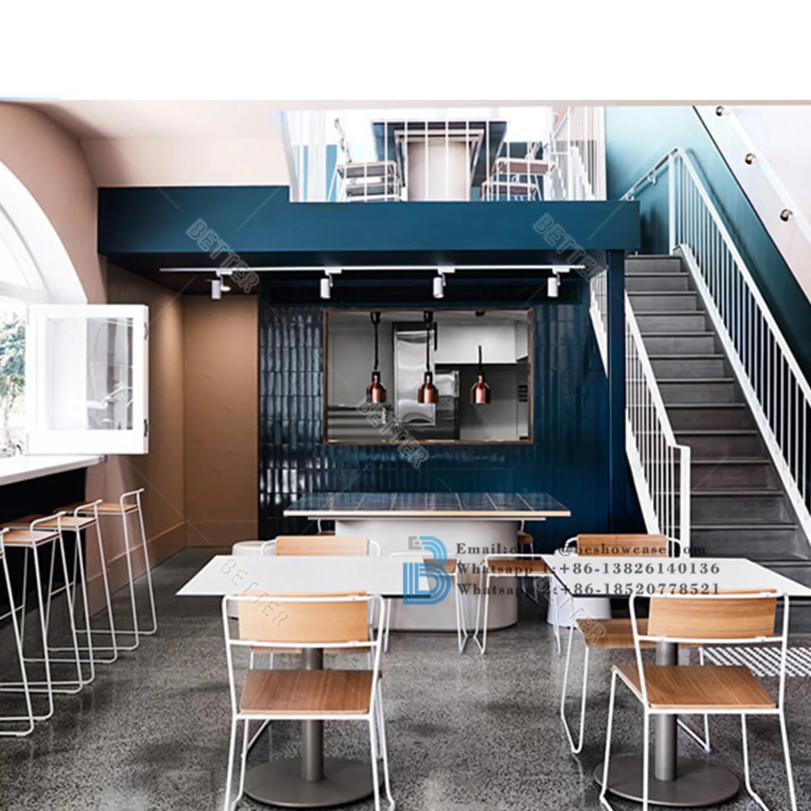 Barra de café de diseño moderno Mostrador de barra de exhibición interior Té de burbujas Café Tienda de bebidas Muebles con equipo