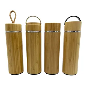 Bamboo Lid Water Bottle 450ml 500ml Eco Friendly Double Walled Bamboo Water Bottle With Bamboo Lid And Tea Or Fruit Infuser