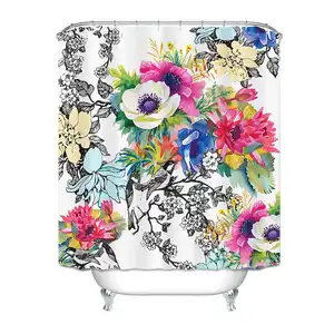 꽃 집 장식 컬렉션 다층 패턴 인쇄 폴리 에스테르 맞춤형 샤워 커튼 가정용 욕실 호텔