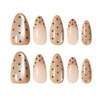 24 faux ongles à presser en amande à pois avec imprimé floral rose et marron, réutilisables, effet œil de chat, pour les fêtes et le quotidien