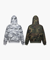 Hoodie Camo Vintage Kustom, Jaket Kamuflase Hip Hop dengan Ritsleting, Bordir Teknik Puff, Cardigan Tebal Berbahan Fleece untuk Pria