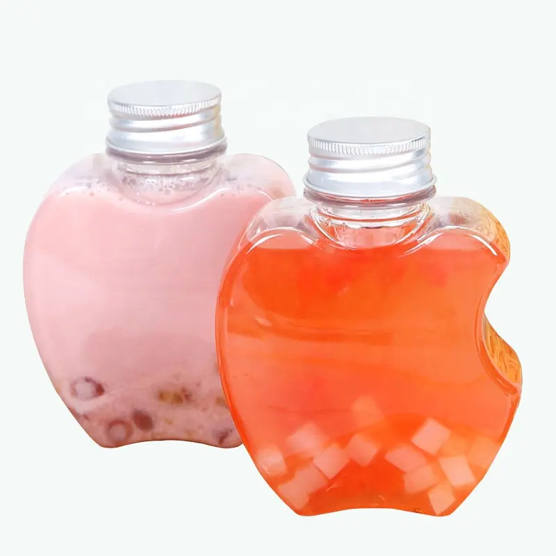 300ml elma şekli şeffaf şişeler 10ozl tek kullanımlık PET süt çay bardağı plastik meyve suyu şişesi
