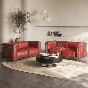 <span class=keywords><strong>Canapé</strong></span> droit minimaliste italien LC3 <span class=keywords><strong>Le</strong></span> <span class=keywords><strong>Corbusier</strong></span> bordeaux, <span class=keywords><strong>canapé</strong></span> design classique Bauhaus pour salon, appartement, maison d'hôtes - Product Image 3