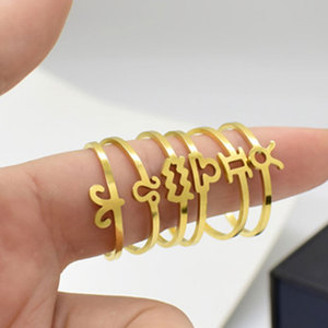 패션 스테인레스 스틸 골드 실버 도금 조절 조디악 로그인 손가락 반지 - Product Image 1