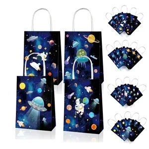 环彩外太空主题派对青睐牛皮纸12件手提包手礼品袋太空派对用品