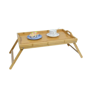 Plegable naturaleza bambú desayuno cama Mesa teléfono soporte portátil cama bandeja mesa con asa y patas plegables - Product Image 2