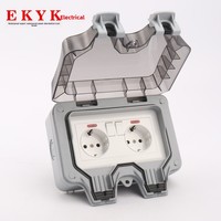 Prise murale extérieure industrielle IP66, boîte de prise étanche, double prise de type allemand, voyant lumineux, capacité 16A, 250V