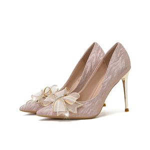 Chaussures à talons pour femme 2025 – Escarpins sexy à talon aiguille, bout pointu, or, argenté, nœud, cristaux - Product Image 1