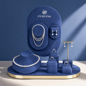 Zebopak Navy Blue Velvet Jewelry Store Counter Display Set with Custom Logo <b>Necklace</b> Bust <b>Ring</b> Earring T Bar Supplier - Product Image 1