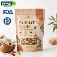 Sacs d'emballage personnalisés pour aliments pour perroquets, sachets souples imprimés avec fenêtre pour mélanges de graines, céréales, noix et fruits pour oiseaux