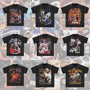 T-shirts décontractés Clarkson Curry pour Irving James Morant, stars du basketball américain, imprimé vintage, manches courtes délavées - Product Image 4