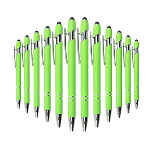 Bolígrafo de metal de tinta negra, bolígrafo verde, bolígrafo 2 en 1, bolígrafo de barril de goma con logotipo personalizado - Product Image 1