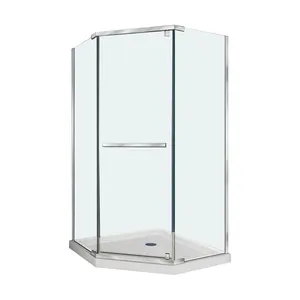 In Chrome Shower cabin 3 Sided Free Standing D Shape Frameless Neo-Angle Pivot Shower Enclosure