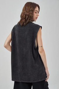 Chaleco Vintage con Borde Batik Desgastado, Estilo Europeo y Americano, Marca de Moda, Corte Holgado, Logotipo Personalizado - Product Image 3