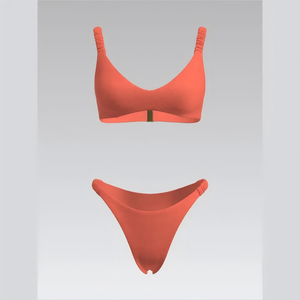 Elevate Your Beach Style Premium Seamless Smocked Scoop Neck Two-Piece Swimsuit with High <b>Split</b> Bikini Bottoms - Product Image 1