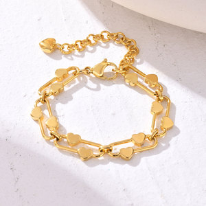 Nueva Pulsera de Acero Inoxidable Chapada en Oro PVD de 18K con Doble Capa de Eslabones en Forma de Corazón para Mujer |   Resistente al agua, hipoalergénico y sin deslustre - Product Image 6
