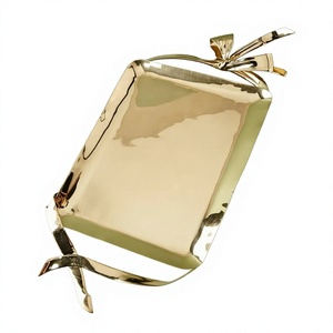 Amson Brass Luxury Eco-Friendly Customized Commercial Grade Polished Brass Ribbon Side Handle Serving Tray Dishwasher <b>Microwave</b> - Product Image 1