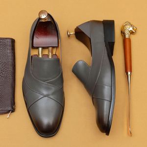 Men's Slip on Leather Loafers Fashionable Business Casual British Style Calfskin Slip on Shoes - Product Image 4