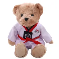 Nueva lindo felpa suave de la muñeca de peluche oso chupete decoración de Día de los niños regalo juguete oso de peluche con vestido de taekwondo