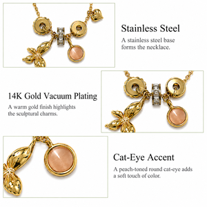 Butterfly Heart Charm <b>Necklace</b> Stainless Steel <b>Cat</b>-Eye Adjustable 410+50mm Chain Gold and Silver Color Options - Product Image 2