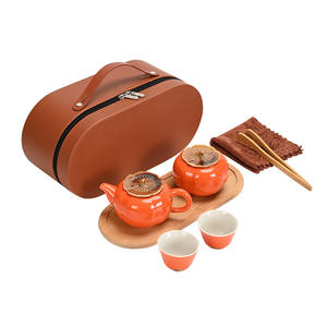 Persimmon <b>Tea</b> <b>Set</b> Ceramic Portable Travel Bag With Tray Business Gift Oriental Design - Product Image 4