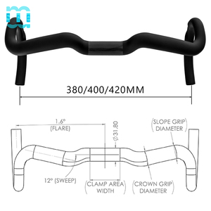 Guidon de vélo de route en fibre de carbone SeeMore Wave Bars 31,8 mm, longueur 380/400/420 mm, pour vélo à pignon fixe, léger, guidon courbé - Product Image 2