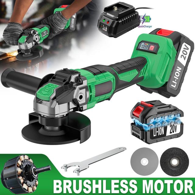 20V Battery-Powered Cordless Angle Grinder Industrial DIY Grade Brushless Motor 8000 RPM Plastic Grinding Disc General Purpose