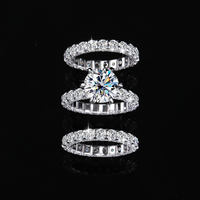 Bague de luxe en argent S925 avec moissanite 4 carats, ensemble de 3 bagues empilables pour femme, alliance ou bagues de fiançailles en moissanite