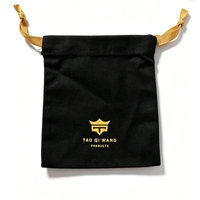 Pochette à cordon en toile noire personnalisée, petit sac cadeau pour bijoux avec logo imprimé or, sac d'emballage en tissu écologique, vente en gros OEM d'usine