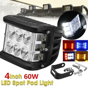 3 lati tiratore Led luce di guida fendinebbia 60W Led luce da lavoro cubo bianco e ambra lampada di guida Flash stroboscopica per SUV camion auto barca