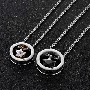 Collier étoile en acier inoxydable noir et blanc plaqué or rose 18 carats avec pierre en zircone cubique, acier inoxydable pour couples - Product Image 3