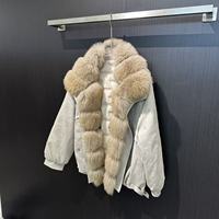 Manteau d'hiver pour femme avec col en vraie fourrure de renard, fermeture à cordon de serrage à la taille, poignets élastiques, coupe ample décontractée, doudoune chaude