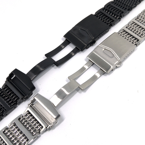 20mm 22mm malla de tiburón hebilla de seguridad ajustable correa de reloj de acero inoxidable de metal - Product Image 4