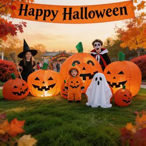 Decoración de Patio para Halloween, Accesorios de Fiesta de Terror, Siete Calabazas Inflables con Luces LED, Modelo Luminoso - Product Image 1