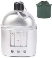 Kit táctico de cantimplora para exteriores, juego de estufa de leña con taza de cantimplora de aluminio de 4 piezas con bolsa de cubierta para acampar y senderismo