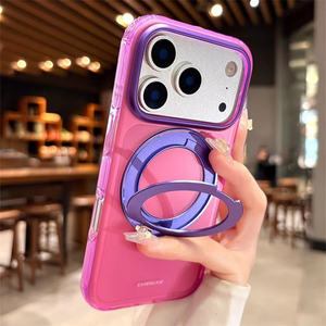 เคสโทรศัพท์แบบหมุนได้ 360 องศา พร้อมวงแหวนแม่เหล็ก สำหรับ iPhone 16 Pro 17 Pro Max  แบบด้าน โปร่งใส ป้องกันการกระแทก - Product Image 1
